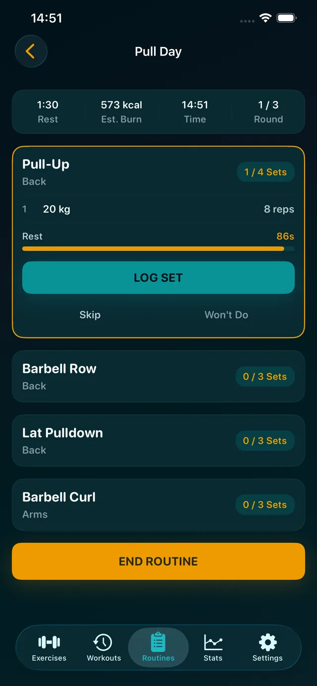 Active routine with rest timer