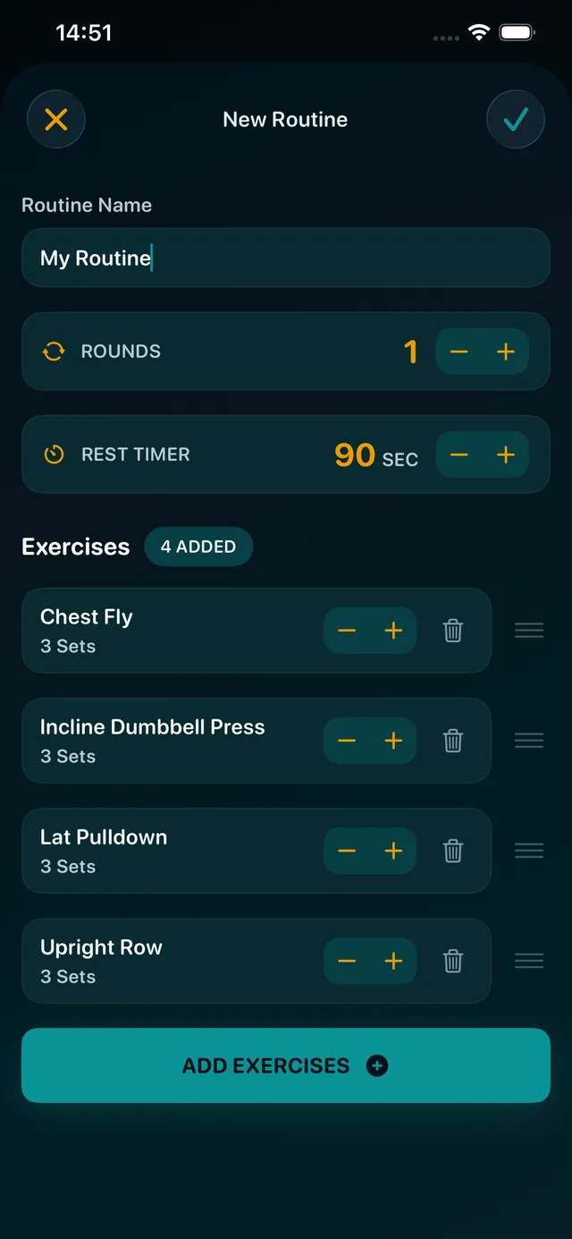 Creating a routine with rounds, rest timer and exercises