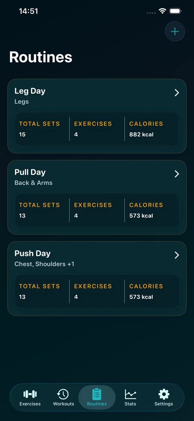 Routines screen